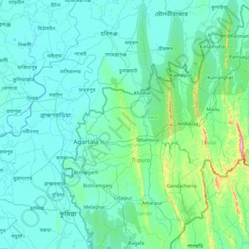 Topografische kaart West Tripura, hoogte, reliëf