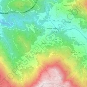 Topografische kaart Adoria, hoogte, reliëf