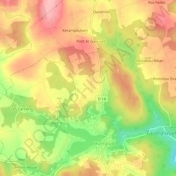 Topografische kaart Kervao, hoogte, reliëf