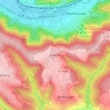 Topografische kaart Breech, hoogte, reliëf
