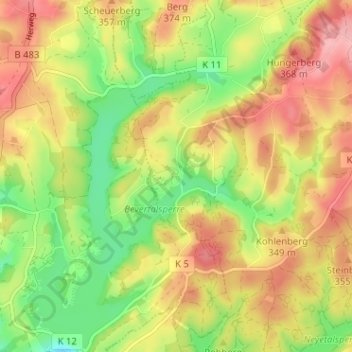 Topografische kaart Großhöhfeld, hoogte, reliëf
