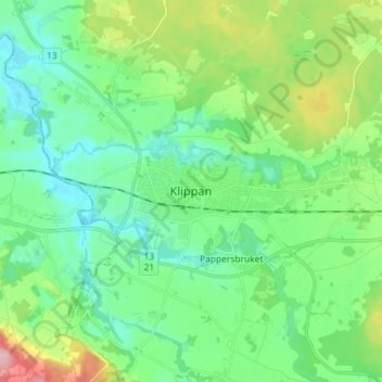 Topografische kaart Klippan, hoogte, reliëf