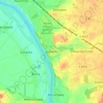 Topografische kaart Leckwitz, hoogte, reliëf