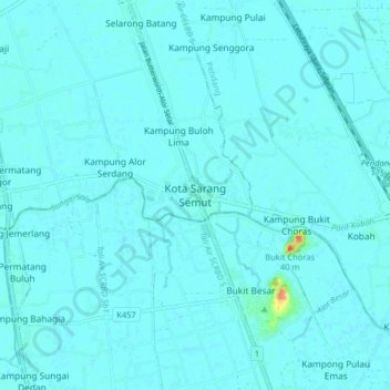 Topografische kaart Kota Sarang Semut, hoogte, reliëf