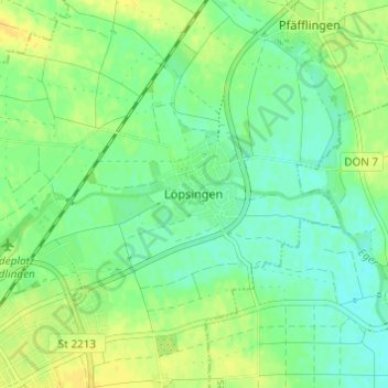 Topografische kaart Löpsingen, hoogte, reliëf