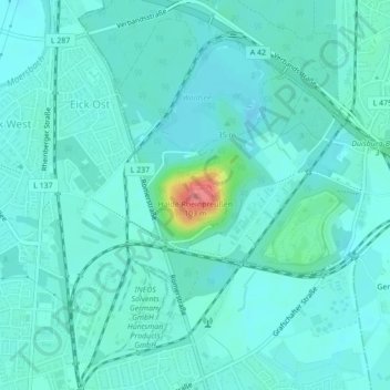 Topografische kaart Halde Rheinpreußen, hoogte, reliëf