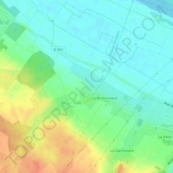 Topografische kaart Nouan, hoogte, reliëf