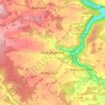 Topografische kaart Großziegenfeld, hoogte, reliëf