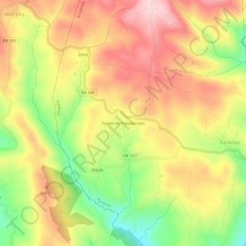 Topografische kaart Fontes de Transbaceiro, hoogte, reliëf