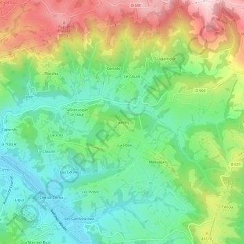 Topografische kaart Fualdes, hoogte, reliëf
