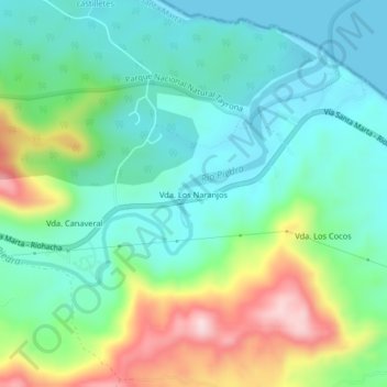 Topografische kaart Vda. Los Naranjos, hoogte, reliëf
