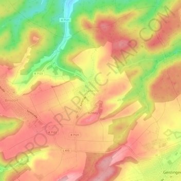 Topografische kaart Erlaheim, hoogte, reliëf