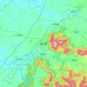 Topografische kaart Changjiang, hoogte, reliëf