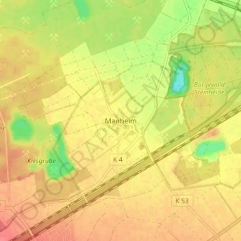 Topografische kaart Manheim, hoogte, reliëf