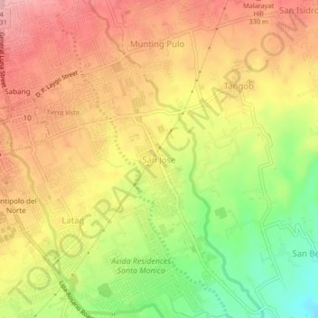 Topografische kaart San Jose, hoogte, reliëf