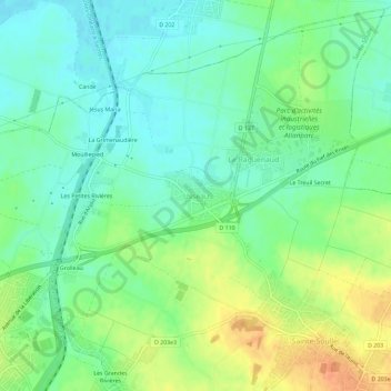 Topografische kaart Usseau, hoogte, reliëf
