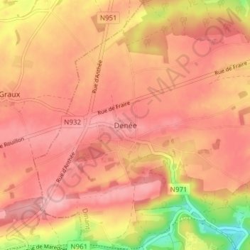 Topografische kaart Denée, hoogte, reliëf