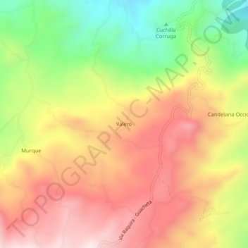 Topografische kaart Valero, hoogte, reliëf