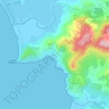 Topografische kaart Tiuccia, hoogte, reliëf