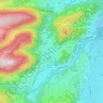 Topografische kaart Tiefenbach, hoogte, reliëf