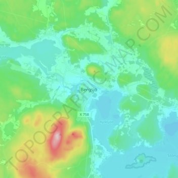 Topografische kaart Bergsjö, hoogte, reliëf