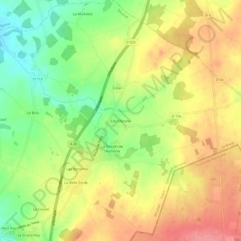 Topografische kaart Les Chirons, hoogte, reliëf