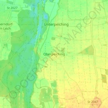 Topografische kaart Oberpeiching, hoogte, reliëf