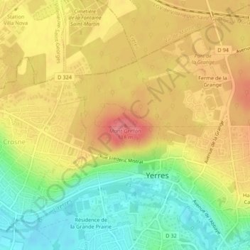 Topografische kaart Mont Griffon, hoogte, reliëf