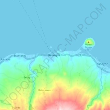 Topografische kaart Balingoan, hoogte, reliëf