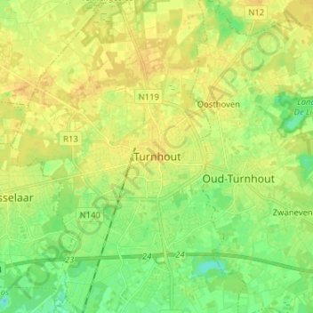 Topografische kaart Turnhout, hoogte, reliëf