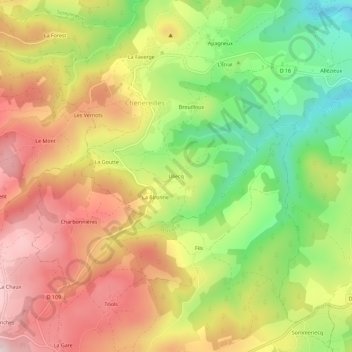 Topografische kaart Uliecq, hoogte, reliëf