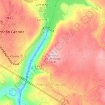 Topografische kaart Senhora da Confiança, hoogte, reliëf