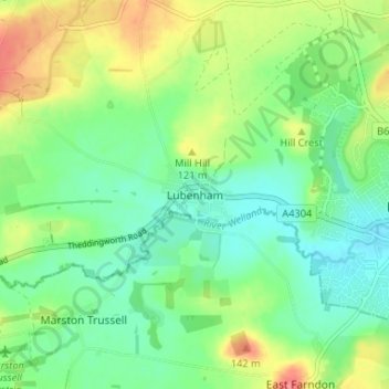 Topografische kaart Lubenham, hoogte, reliëf