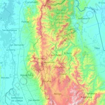 Topografische kaart Convención, hoogte, reliëf