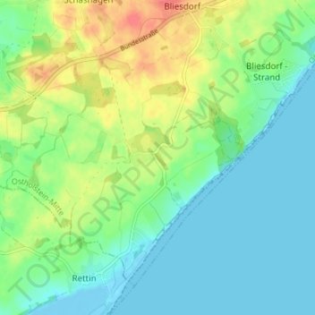 Topografische kaart Brodau, hoogte, reliëf