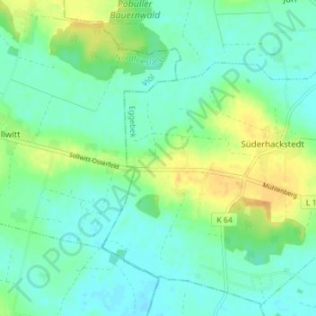Topografische kaart Koxbüll, hoogte, reliëf