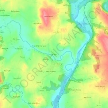 Topografische kaart Kerduic, hoogte, reliëf