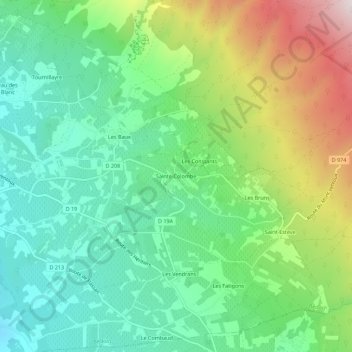 Topografische kaart Sainte-Colombe, hoogte, reliëf