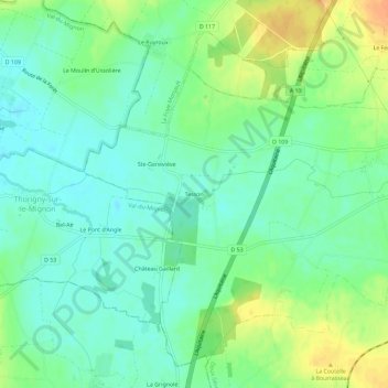 Topografische kaart Tesson, hoogte, reliëf