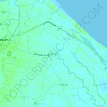 Topografische kaart Silangan, hoogte, reliëf