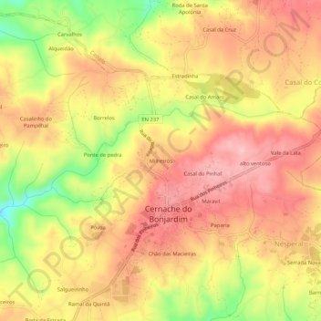 Topografische kaart Milheirós, hoogte, reliëf