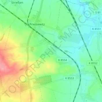 Topografische kaart Stauda, hoogte, reliëf