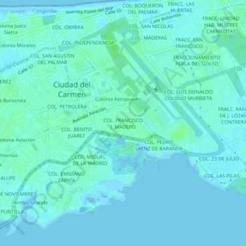 Topografische kaart COL. FRANCISCO I. MADERO, hoogte, reliëf