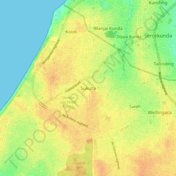 Topografische kaart Sukuta, hoogte, reliëf