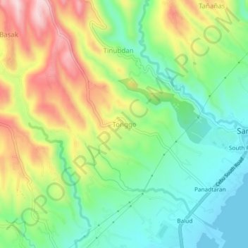 Topografische kaart Tonggo, hoogte, reliëf