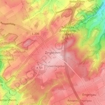 Topografische kaart Zingsheim, hoogte, reliëf