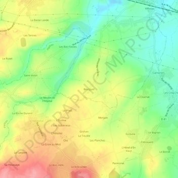 Topografische kaart Beussuet, hoogte, reliëf