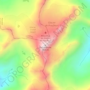 Topografische kaart Rosablanche, hoogte, reliëf