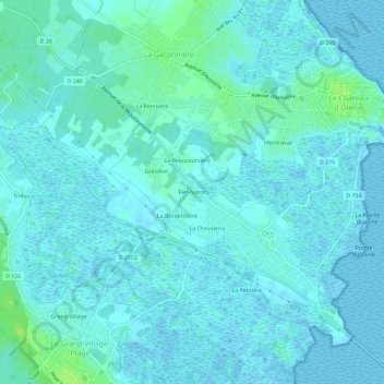 Topografische kaart Fief-Naton, hoogte, reliëf