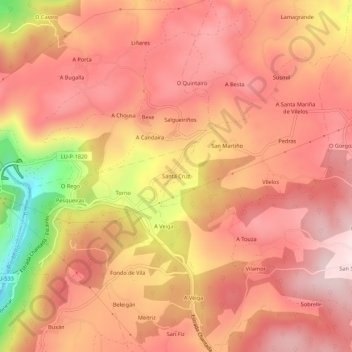 Topografische kaart Santa Cruz, hoogte, reliëf